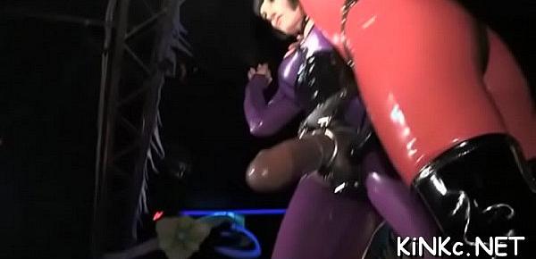  Cold-blooded domina chokes and kicks tied up slave in the balls